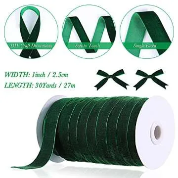 Chuangdi 1 Inch 30 Yard Green Velvet Ribbon for Crafts