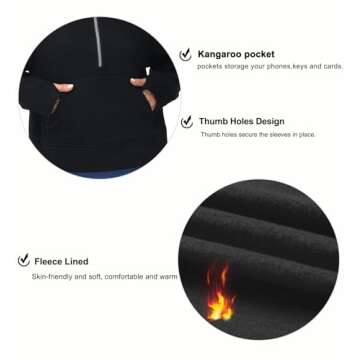 THE GYM PEOPLE Women’s Hoodies Half Zip Long Sleeve Fleece Crop Pullover Sweatshirts with Pockets Thumb Hole Black