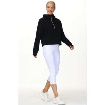 THE GYM PEOPLE Women’s Hoodies Half Zip Long Sleeve Fleece Crop Pullover Sweatshirts with Pockets Thumb Hole Black