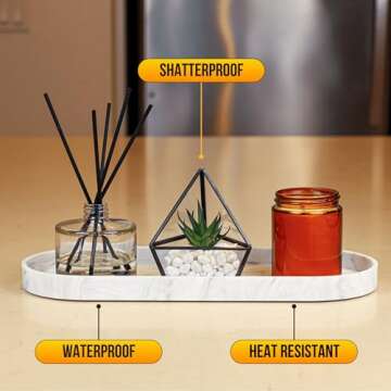 TEO Silicone Tray Set - 2 PC (14.5" & 12") Large Shatterproof White Marble Design Vanity Trays for Bathroom, Kitchen, Counter, Toilet, Bedroom, Soap Dispenser, Bathroom Sink Decor Organizer