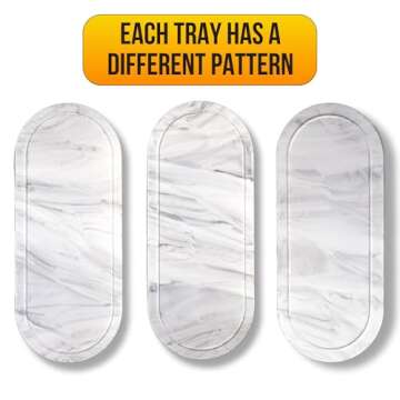 TEO Silicone Tray Set - 2 PC (14.5" & 12") Large Shatterproof White Marble Design Vanity Trays for Bathroom, Kitchen, Counter, Toilet, Bedroom, Soap Dispenser, Bathroom Sink Decor Organizer