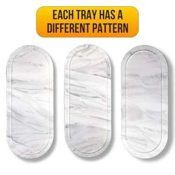 TEO Silicone Tray Set - 2 PC (14.5" & 12") Large Shatterproof White Marble Design Vanity Trays for Bathroom, Kitchen, Counter, Toilet, Bedroom, Soap Dispenser, Bathroom Sink Decor Organizer