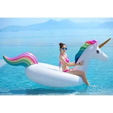 Jasonwell Giant Inflatable Unicorn Pool Float Floatie Ride On with Fast Valves Large Rideable Blow Up Summer Beach Swimming Pool Party Lounge Raft Decorations Toys Kids Adults