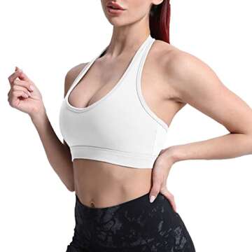 Aoxjox Women's Workout Sports Bras Fitness Backless Padded Halter Bra Yoga Crop Tank Top (White, X-Small)