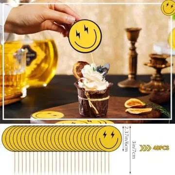 Seajan 48 Pcs One Happy Dude Birthday Cupcake Toppers Smile Face 1st Cake Topper Hippie First Birthday Decoration Mini Cake Picks for Anniversary Shower Party Favors Supplies