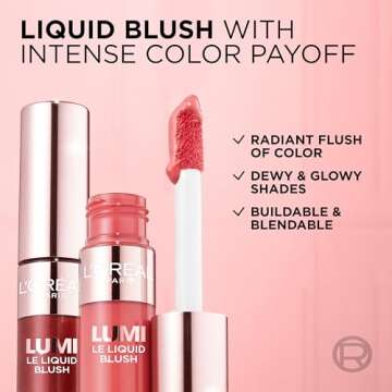L'Oreal Paris True Match Lumi Le Liquid Blush, Intense Lightweight Blush Formula With Liquid Pigments, Glowy True Rose, 0.33 Fl Oz