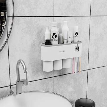 ROCK CLOUD Toothbrush Holder Wall Mounted Automatic Toothpaste Dispenser Squeezer Kit Saving Space, ...