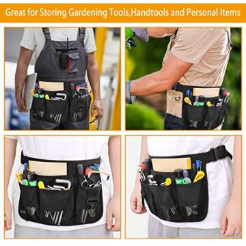 Geboor Gardening Tool Waist Bag Belt Heavy Duty Oxford Tool Apron with 7 Pockets of Different Sizes and Depth (Black)