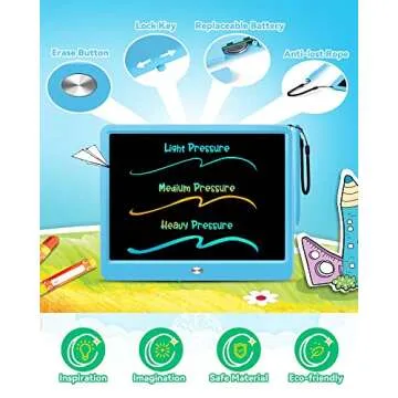 KOKODI 12 Inch LCD Writing Tablet with Anti-Lost Stylus, Erasable Doodle Board Colorful Toddler Drawing Pad, Car Travel School Games Toys for 3 4 5 6 7 8 Kids, Birthday Gift for Girls Boys Adults Blue