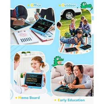 KOKODI 12 Inch LCD Writing Tablet with Anti-Lost Stylus, Erasable Doodle Board Colorful Toddler Drawing Pad, Car Travel School Games Toys for 3 4 5 6 7 8 Kids, Birthday Gift for Girls Boys Adults Blue