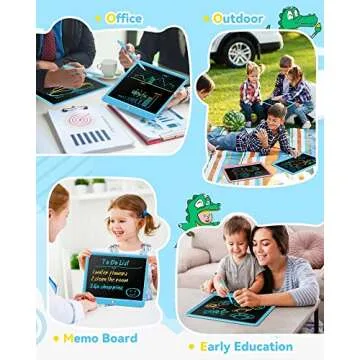 KOKODI 12 Inch LCD Writing Tablet with Anti-Lost Stylus, Erasable Doodle Board Colorful Toddler Drawing Pad, Car Travel School Games Toys for 3 4 5 6 7 8 Kids, Birthday Gift for Girls Boys Adults Blue