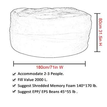 GQZGGXX Bean Bag Chair Cover, Durable Comfortable Chair PV Fur Bean Bag Sofas Faux Fur Sofa Living Room Sofa Bed Large Bean Bag Chairs for Adults (No Filler,Cover only) 6ft Dark Grey