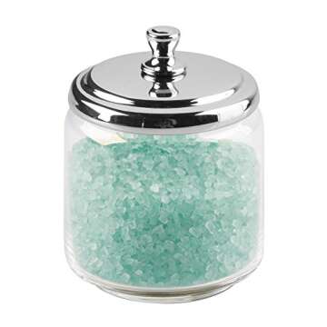 iDesign York Bathroom Vanity Glass Apothecary Jar for Cotton Balls, Swabs, Cosmetic Pads - Clear/Polished Lid,Small