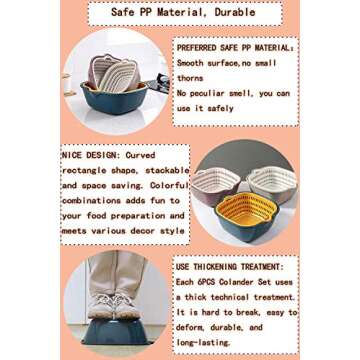 Z23Z 6PCS Double Layered Kitchen Colander Strainer Set