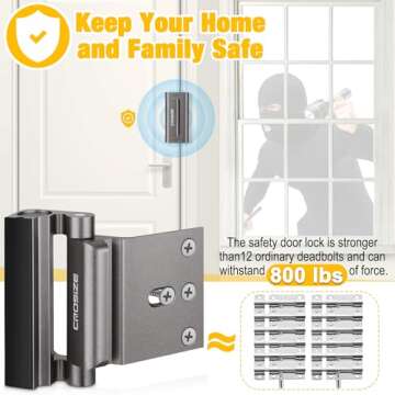 Home Security Door Lock, Upgraded Metal Door Reinforcement Lock, 3" Withstands 800 lbs of Impact for...