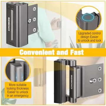 Home Security Door Lock, Upgraded Metal Door Reinforcement Lock, 3" Withstands 800 lbs of Impact for Inward Swing Doors, Defender Security Door Lock, Prevent Unauthorized Entry (Metallic Gray)