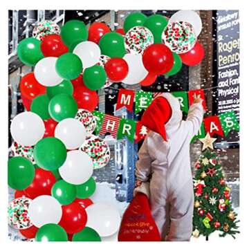 Red Green White Balloon Arch Strip Kit - 104pcs for Christmas, New Year, Carnival