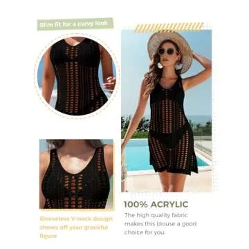Buauty Women's Crochet Swimsuit Coverup - Lightweight Bikini Cover Ups Dress for Beach, Bathing Suit and Vacation Essentials Black