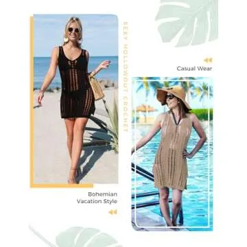 Buauty Women's Crochet Swimsuit Coverup - Lightweight Bikini Cover Ups Dress for Beach, Bathing Suit and Vacation Essentials Black