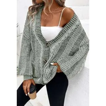 Pink Queen Women's Cardigan Sweaters Winter Open Front Oversized Button V Neck Casual Loose Knit Out...