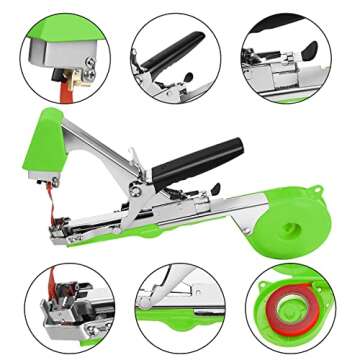 Jajadeal Plant Tying Machine Tool for Grapes, Raspberries, Tomatoes and Vining Vegetables, with 20 Rolls Tapes, 10000pcs Staples and Replacement Blades (Green)
