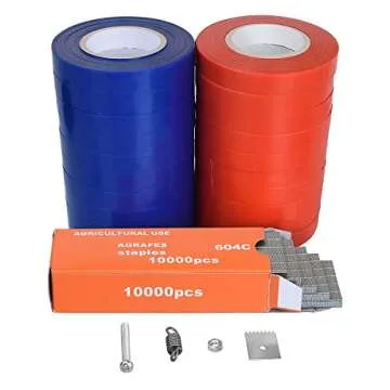 Jajadeal Plant Tying Machine Tool for Grapes, Raspberries, Tomatoes and Vining Vegetables, with 20 Rolls Tapes, 10000pcs Staples and Replacement Blades (Green)