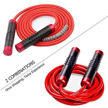 Redify Weighted Jump Rope for Workout Fitness(1LB), Tangle-Free Ball Bearing Rapid Speed Skipping Ro...