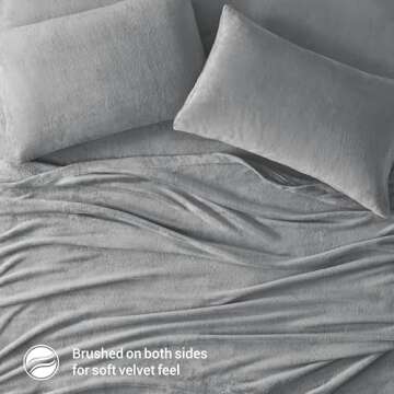 Sleep Philosophy True North Soloft Plush Bed Sheet Set, Wrinkle Resistant, Warm, Soft Fleece Sheets with 14" Deep Pocket Cold Season Cozy Bedding-Set, Matching Pillow Case, Queen, Grey, 4 Piece
