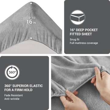 Sleep Philosophy True North Soloft Plush Bed Sheet Set, Wrinkle Resistant, Warm, Soft Fleece Sheets with 14" Deep Pocket Cold Season Cozy Bedding-Set, Matching Pillow Case, Queen, Grey, 4 Piece