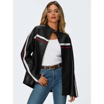 Trendy Queen Womens Faux Leather Jackets Bomber Oversized Motorcycle Fall Collar Zip Up Coats Y2k Ou...