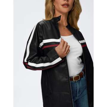 Trendy Queen Womens Faux Leather Jackets Bomber Oversized Motorcycle Fall Collar Zip Up Coats Y2k Outfits Black M