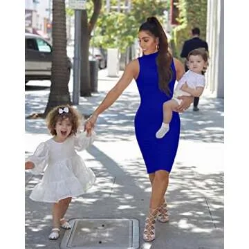 GOBLES Women's Sexy Halter High Neck Elegant Sleeveless Bodycon Midi Club Dress Royal Blue