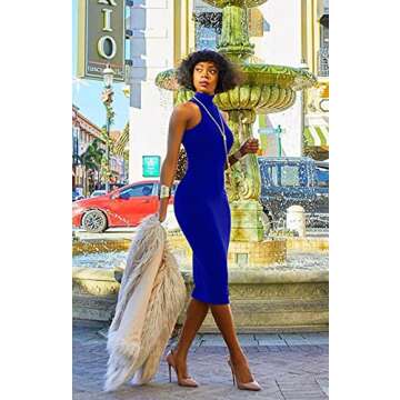 GOBLES Women's Sexy Halter High Neck Elegant Sleeveless Bodycon Midi Club Dress Royal Blue