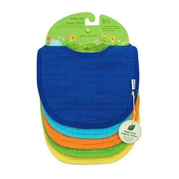 green sprouts Muslin Bibs made from Organic Cotton (5 pack)| 4 absorbent layers protect from sniffles, drips, & drools | 100% Organic cotton muslin, Adjustable snap closure, Machine washable