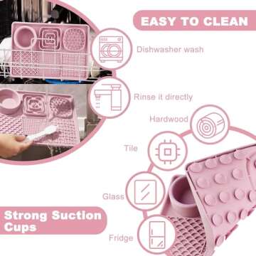 Lick Mat for Dogs, Slow Feeder Licking Mat with Suction Cups for Food and Water, Silicone Feeding Mat Perfect for Anxiety Relief Suitable for Butter Food Yogurt Peanut (Pink)