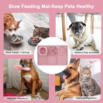 Lick Mat for Dogs, Slow Feeder Licking Mat with Suction Cups for Food and Water, Silicone Feeding Mat Perfect for Anxiety Relief Suitable for Butter Food Yogurt Peanut (Pink)
