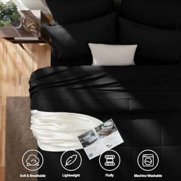 CozyLux Full Size Comforter Sets 7 Pieces Bed in a Bag Full Black Comforter Full Size Bed Set Bedding Sets with All Season Quilted Comforter, Flat Sheet, Fitted Sheet, Pillowcases, Black, Full