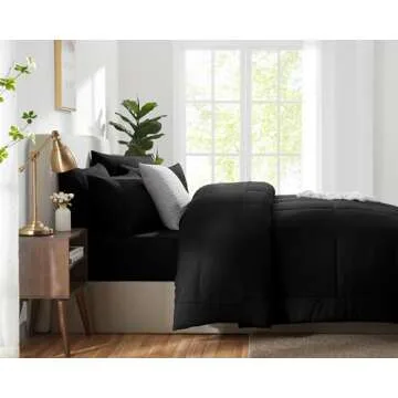 CozyLux Full Size Comforter Sets 7 Pieces Bed in a Bag Full Black Comforter Full Size Bed Set Bedding Sets with All Season Quilted Comforter, Flat Sheet, Fitted Sheet, Pillowcases, Black, Full