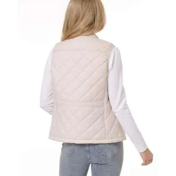 Fuinloth Women's Quilted Vest, Stand Collar Lightweight Zip Padded Gilet