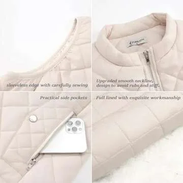 Fuinloth Women's Quilted Vest, Stand Collar Lightweight Zip Padded Gilet