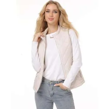 Fuinloth Women's Quilted Vest, Stand Collar Lightweight Zip Padded Gilet