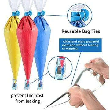 122Pieces Tipless Piping Bags - 100pcs Disposable Piping Pastry Bag for Royal Icing/Cookies Decorating - 10 Pastry Bag Ties,10 Clips &2 Scriber Needle - Best Cookie/Cake Decorating Tools (14 inch)