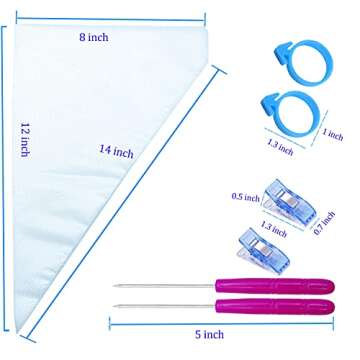 122Pieces Tipless Piping Bags - 100pcs Disposable Piping Pastry Bag for Royal Icing/Cookies Decorating - 10 Pastry Bag Ties,10 Clips &2 Scriber Needle - Best Cookie/Cake Decorating Tools (14 inch)