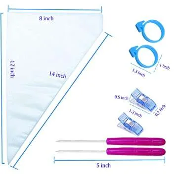 122Pieces Tipless Piping Bags - 100pcs Disposable Piping Pastry Bag for Royal Icing/Cookies Decorating - 10 Pastry Bag Ties,10 Clips &2 Scriber Needle - Best Cookie/Cake Decorating Tools (14 inch)