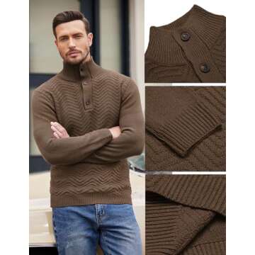 COOFANDY Men Mock Neck Sweater Casual Fit Long Sleeve Fashion Business Fall Winter Pullover Brown