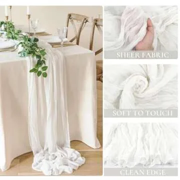 10 Pack Ivory White Cheesecloth Table Runner 10FT Long Boho Gauze Table Runner Rustic Sheer Ivory Table Runner for Wedding Bridal Baby Shower Birthday Party Table Decor