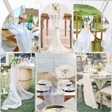 10 Pack Ivory White Cheesecloth Table Runner 10FT Long Boho Gauze Table Runner Rustic Sheer Ivory Table Runner for Wedding Bridal Baby Shower Birthday Party Table Decor