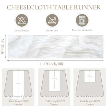 10 Pack Ivory White Cheesecloth Table Runner 10FT Long Boho Gauze Table Runner Rustic Sheer Ivory Table Runner for Wedding Bridal Baby Shower Birthday Party Table Decor