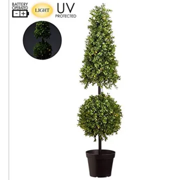 42" Lighted Artificial Boxwood Topiary with Timer