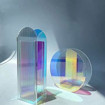 YalzoneMet Colorful Refraction Acrylic Vase Modern Round Geometric Minimalist Vase Unique Desktop Decor Plant Floral Container for Home Office Wedding CenterPcs Decor 6.7‘’x7’’